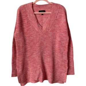 Lane Bryant Knit Tunic Sweater Plus Size 14 16 Peach Orange White Ribbed V Neck